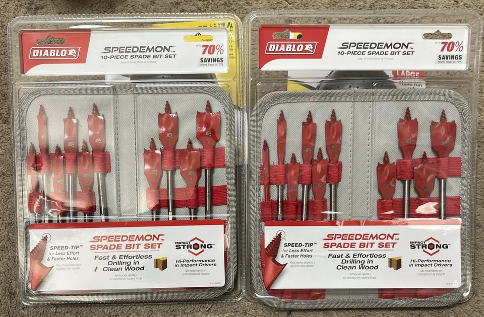 DIABLO 10 piece Spade Bit Set with Pouch DSP2940-S10 W/ SPEED TIP IMPACT STRONG