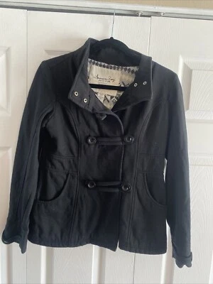 Chaqueta forrada de punto con doble botón negra pequeña American Rag para mujer Foto 1 de 4