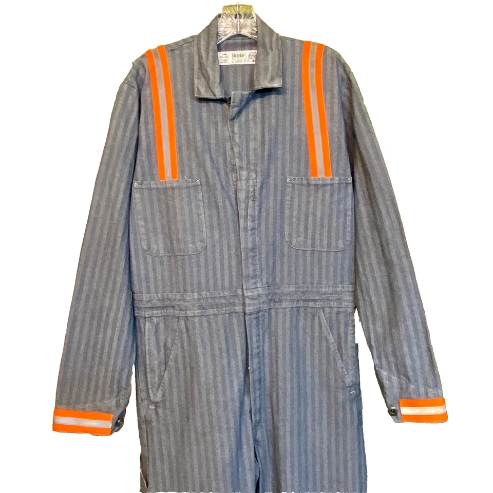 Vintage RED KAP  Coverall Men's 40 RG Button Front Blue Herringbone Denim USA - Image 1 of 4