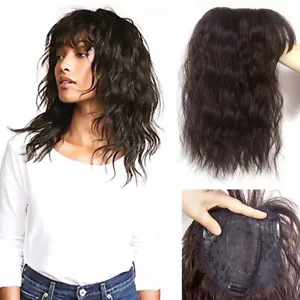 Long Fluffy Wavy Curly Synthetic Hair Toupee with Bangs Clip in Crown Topper - Picture 1 of 29