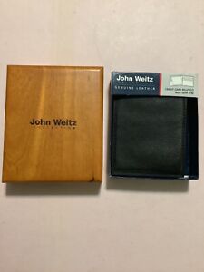 John Weitz Collection Leather Black Wallet w/ Valet Tray in box w/wooden lid