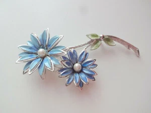 Vtg Retro 60s Large Blue Enamel Pearls Flower Rare Brooch Pin - Picture 1 of 4