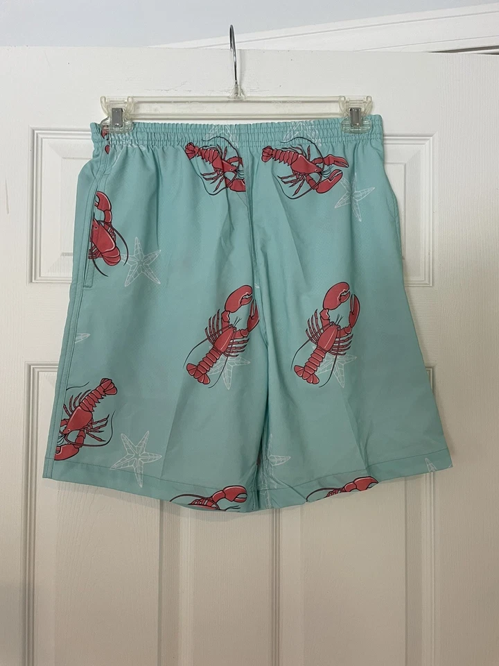 WEEKENDER SWIM TRUNKS MEN’S SIZE SMALL - teal with lobster print - Image 1 of 4