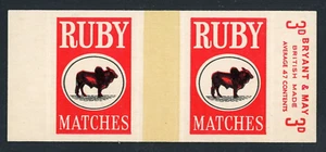 BRITISH ADVERTISING MATCHBOX COVER, BRYANT & MAY RUBY MATCHES !! BB64 - Picture 1 of 1
