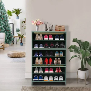 7-Tiers Green Bamboo Shoe Floor Storage Organizer Rack Shoe Storage Cabinet - Picture 1 of 23