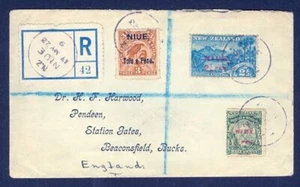 NIUE 1923 NEW ZEALAND OVPTS COMBO REGISTERED TO UK - Picture 1 of 1