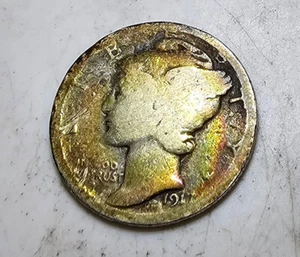 1917-P Mercury Silver Dime 10c Coin Philadelphia Mint Scarce Date Toned - Picture 1 of 3