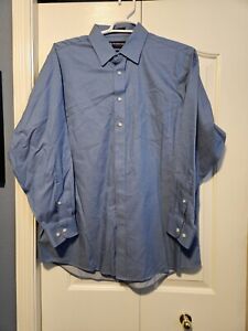STAFFORD solid Blue Mens shirt Large Classic Performance Travel Shirt 17 34 35