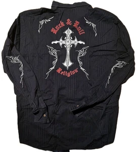 Vintage ATTI Hemd Rock & Roll Religion Guitar Cross Herren 4X Button Up Western - Bild 1 von 9