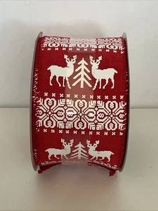 Celebrate It Red White Deer Christmas Wire edged Ribbon! - Picture 1 of 4