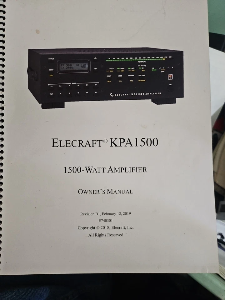 Owners Manual for Elecraft KPA1500 1500-Watt Amplifier 55 Pages - Image 1 of 1
