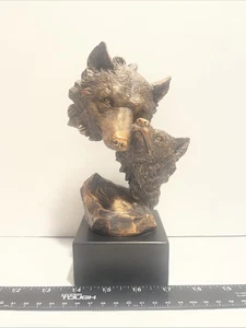 Doppelkopf Wolf Statue mit Bronze Finish, Marmorsockel - Bild 1 von 6