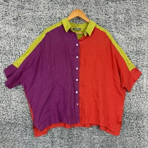 Alembika Shirt Womens Medium Colorblock Linen Button Front Oversized Boxy Top - Picture 1 of 8