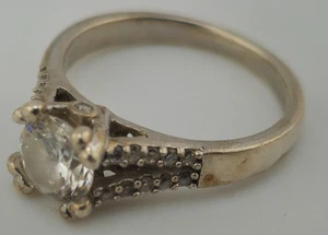 S925 Sterlingsilber Solitär Verlobungsring Pave Akzent Steine Größe 7 - Bild 1 von 8