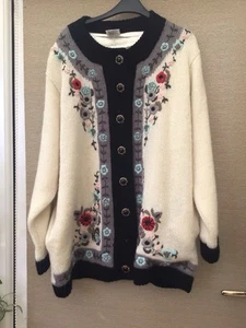 Classics. LQ251 wool mix lined cardigan jacket size 20/22 cream back grey blue - Picture 1 of 2