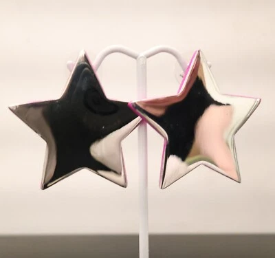 Betsey Johnson耳环星星镜面洋红色粉色背面签名吊坠 — 第 1/4 张图片