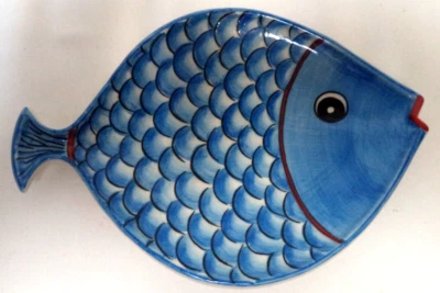 Andrea by Sadek Vintage Cerámica Pescado Baratija Plato Plato Decoración Azul Náutico NUEVO Foto 1 de 4