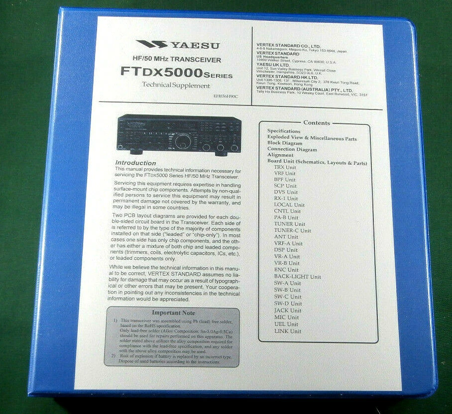 Yaesu FTdx5000 Service Manual: w/ complete set (106) of 11"X17" Color foldouts! - Image 1 of 1