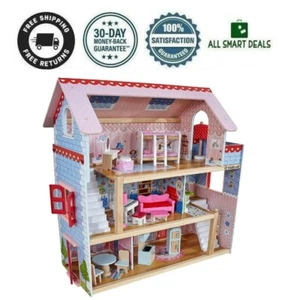 Casa De Muñecas Barbie Para Niñas De Madera Con Juego De Muebles Incluido - Picture 1 of 12