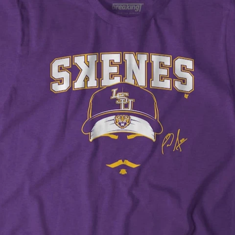 Paul Skenes LSU Tigers Gildan 100% Cotton Size XL - Purple Stache T-Shirt Cover