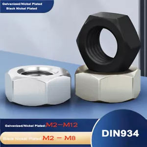 M2 M2.5 - M12 Carbon Steel Hex Nuts Bright Zinc / Nickel Plated Hexagon DIN 934 - Picture 1 of 10