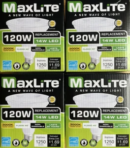 4 x MaxLite 14W LED 120W Floodlight 3000K 1250 Lumen E26 Base PAR38 2 yrs SALE! - Picture 1 of 10