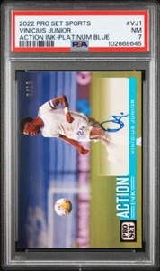 2022 Leaf Pro Set Vinicius Junior Action Ink Auto Platinum Blue 9/15 PSA 7 POP 1 - Picture 1 of 2