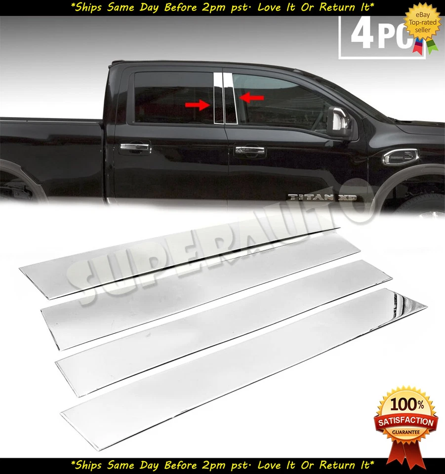 For 2016-2021 Nissan Titan Crew Cab 4DR Stainless Steel Door Pillar Post Trim  - Image 1 of 1