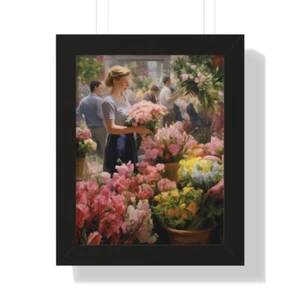 Flower Market Art Framed Vertical Poster - Picture 1 of 19