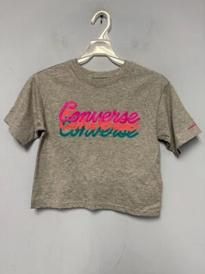 Camiseta CONVERSE Para Niña Recortada Manga Corta Camiseta Gris Talla Mediana Foto 1 de 2