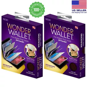 2pcs Original Wonder Wallet Amazing Slim RFID Wallet As Seen on TV Black Leather - Picture 1 of 8