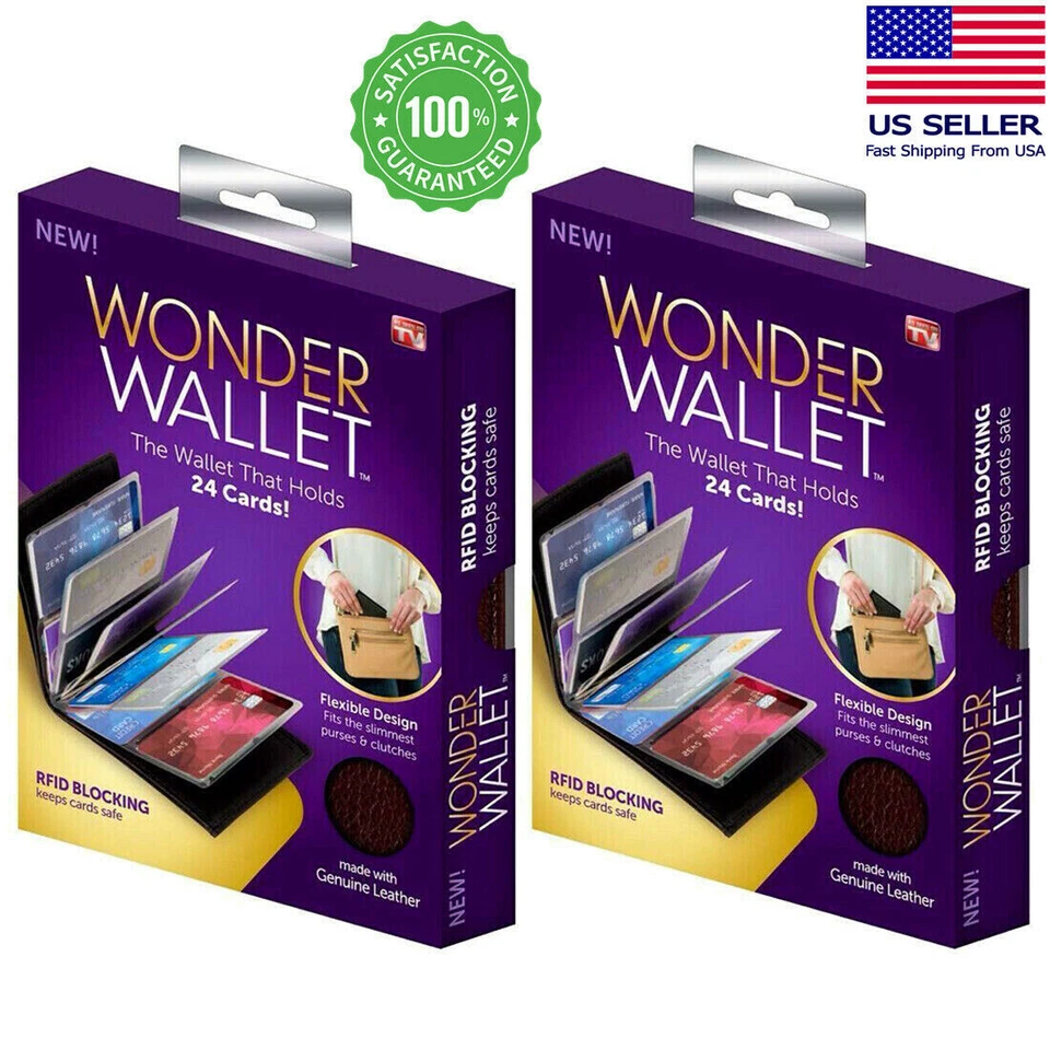 2pcs Original Wonder Wallet Amazing Slim RFID Wallet As Seen on TV Black Leather - Image 1 of 4