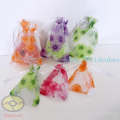 12/25/50/100 piezas Diseño de flores Organza Bolsa Favor de Boda 4.7"x3.5" 7x4.7" Foto 1 de 4