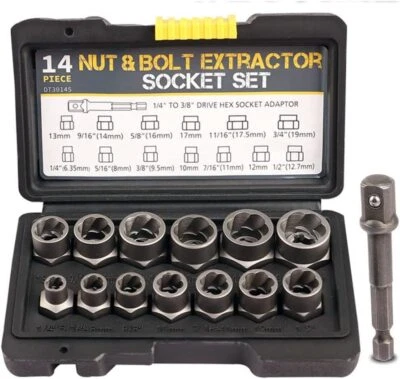 Damaged Impact Screw Removal 14PCS Bolt Nut Extractor Twist Socket Tool Kit Set - Image 1 of 4