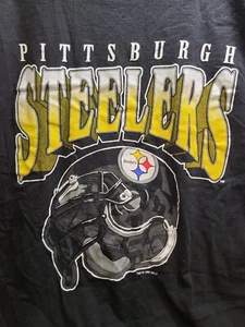 Vintage Pittsburgh Steelers T-shirt Black with Helmet pit to pit measures 25 in - Picture 1 of 8