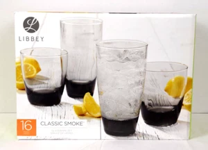 Libbey Drinking Glasses 16-Piece Tumbler and Rocks Classic Smoke Set - Picture 1 of 3