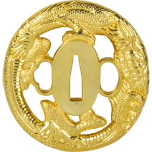 Samurai Schwert Tsuba Drache im Kreis gold - Picture 1 of 1