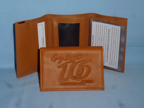 Greg Biffle #16  NASCAR   Leather TriFold Wallet   tan Cover