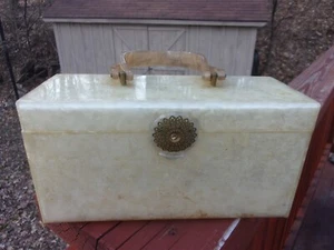 Vintage 1950’s Wilardy White Marbleized Lucite Box Purse Deco Clasp - Picture 1 of 12