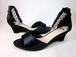 JOURNEE COLLECTION WOMEN'S CONNOR OPEN TOE WEDGE HEEL PUMPS,BLACK,US 9 M,NEW - Picture 1 of 8