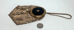 Vintage EVANS Gold Mesh Enamel Compact Evening Bag Purse - Picture 1 of 5