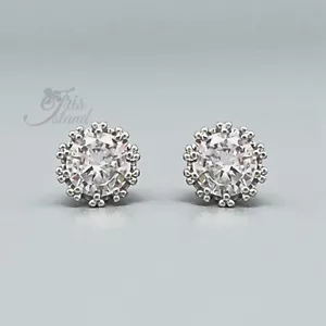 Women Men Clear Cubic Zirconia Crown Stud earrings White Gold Plated 08125 - Picture 1 of 4