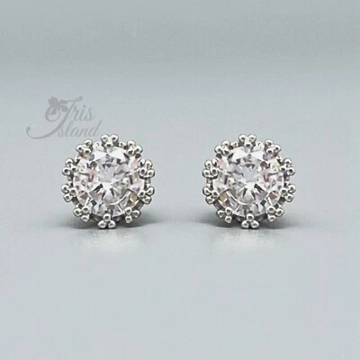 Women Men Clear Cubic Zirconia Crown Stud earrings White Gold Plated 08125 - Image 1 of 4