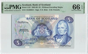 SCOTLAND 5 Pounds 1984, P-112f Bank of Scotland, PMG 66 EPQ Gem UNC, Rare - Picture 1 of 2