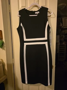 Calvin Klein Damen Color Block Midikleid Größe 12 Ärmellos Schwarz & Weiß - Bild 1 von 3