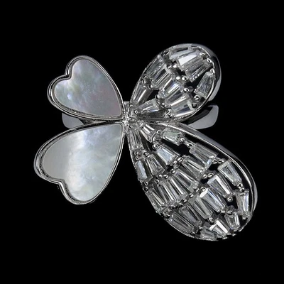 925 Sterling Silver Ring Heart Mother Of Pearl 9x8mm Natural Gemstone Jewelry - Image 1 of 4