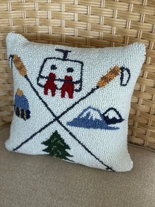 Ski Icons Wolle Haken Kissen 14" x 14" NEU Peking Handarbeit - Bild 1 von 5