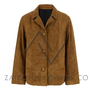 Giacca donna scamosciata marrone, cappotto corto chic in vera pelle con bottoni stile western - Foto 1 di 11