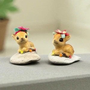 Vtg Josef Originals Flocked Deer Fawn Figurines Set Rocks Decorative - Picture 1 of 8