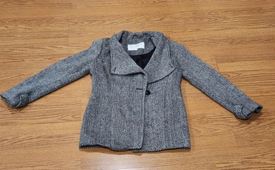 Abrigo Jessica Simpson Pea, Negro/Blanco, Botones Grandes, Talla M Foto 1 de 4